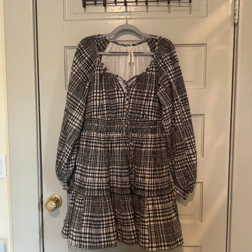Anthropologie Black and White Plaid Mini Dress
